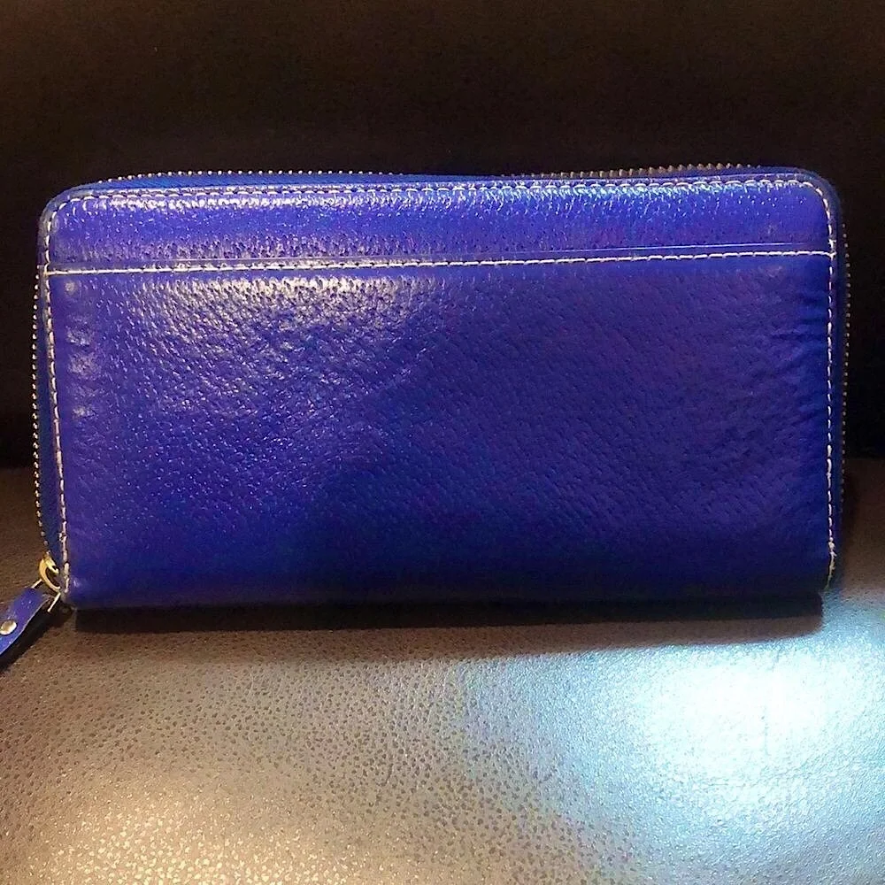 KATE SPADE Cobalt Blue Leather Full Zip Continental Wallet Excellent Condition